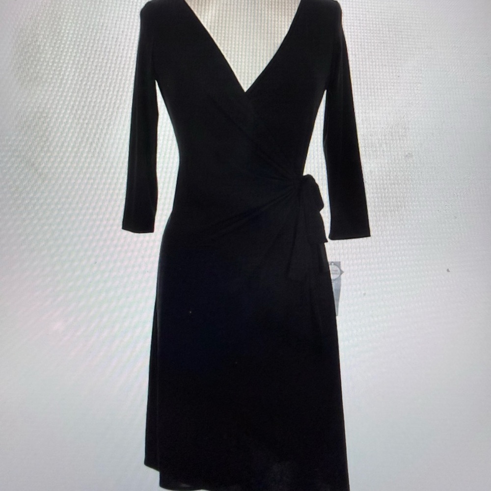 London Times Classic Black Wrap Midi Dress Size 10 NWT